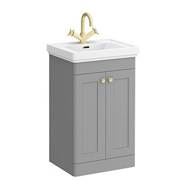 Roxbury Traditional 500mm Satin Grey Vanity Unit - Floor Standing 2 Door Unit with Brushed Brass Handles