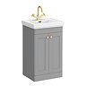 Roxbury Traditional 500mm Satin Grey Vanity Unit - Floor Standing 2 Door Unit with Brushed Brass Handles
