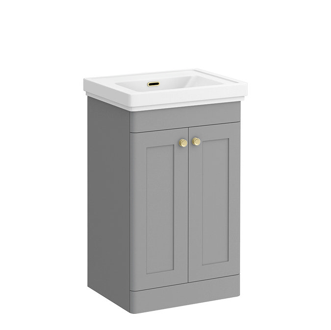 Roxbury Traditional 500mm Satin Grey Vanity Unit - Floor Standing 2 Door Unit with Brushed Brass Handles 0  Tap Hole