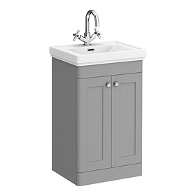 Roxbury Traditional 500mm Satin Grey Vanity Unit - Floor Standing 2 Door Unit with Chrome Handles