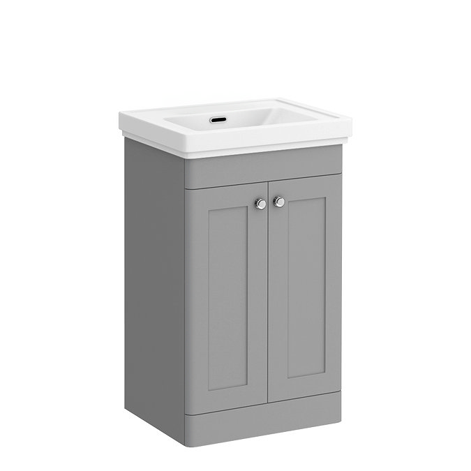 Roxbury Traditional 500mm Satin Grey Vanity Unit - Floor Standing 2 Door Unit with Chrome Handles