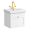 Roxbury Traditional 500mm Satin White Vanity Unit - Wall Hung Single Drawer Unit with Brushed Brass Handle