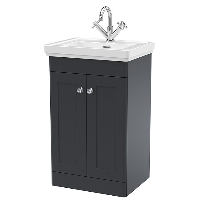 Roxbury Traditional 500mm Satin Anthracite Vanity Unit - Floor Standing 2 Door Unit with Chrome Handles