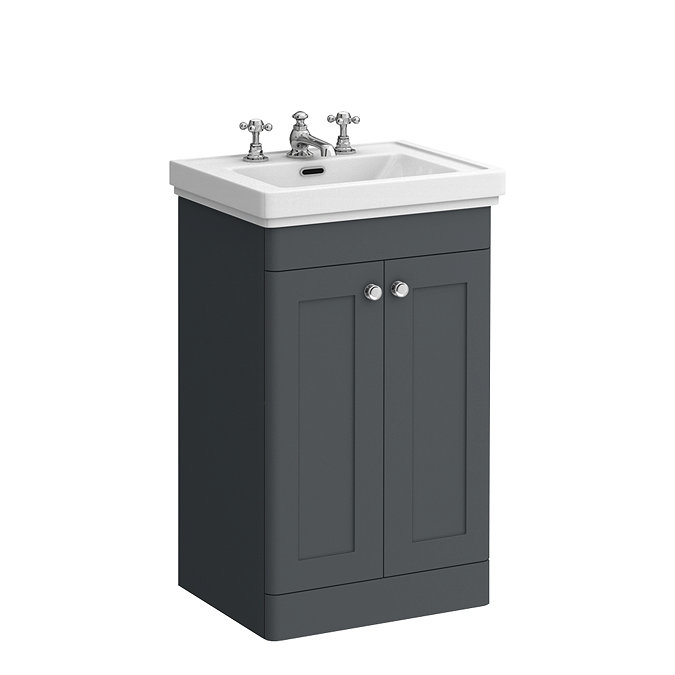 Roxbury Traditional 500mm Satin Anthracite Vanity Unit - Floor Standing 2 Door Unit with Chrome Handles