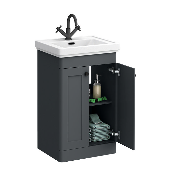 Roxbury Traditional 500mm Satin Anthracite Vanity Unit - Floor Standing 2 Door Unit with Matt Black Handles