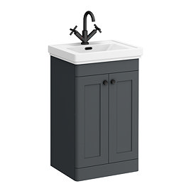 Roxbury Traditional 500mm Satin Anthracite Vanity Unit - Floor Standing 2 Door Unit with Matt Black Handles