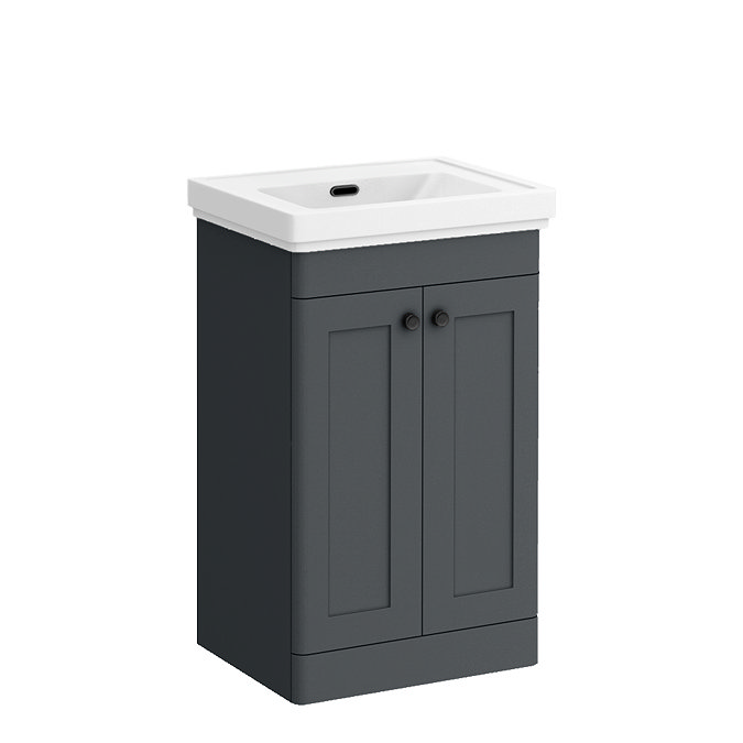 Roxbury Traditional 500mm Satin Anthracite Vanity Unit - Floor Standing 2 Door Unit with Matt Black Handles