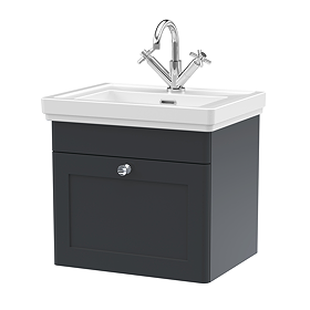 Roxbury Traditional 500mm Satin Anthracite Vanity Unit - Wall Hung Single Drawer Unit with Chrome Handle