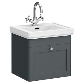 Roxbury Traditional 500mm Satin Anthracite Vanity Unit - Wall Hung Single Drawer Unit with Chrome Handle