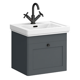 Roxbury Traditional 500mm Satin Anthracite Vanity Unit - Wall Hung Single Drawer Unit with Matt Black Handle