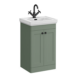 Roxbury Traditional 500mm Satin Green Vanity Unit - Floor Standing 2 Door Unit with Matt Black Handles