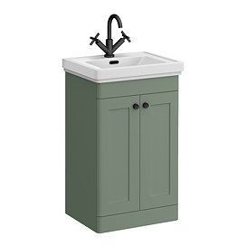 Roxbury Traditional 500mm Satin Green Vanity Unit - Floor Standing 2 Door Unit with Matt Black Handles
