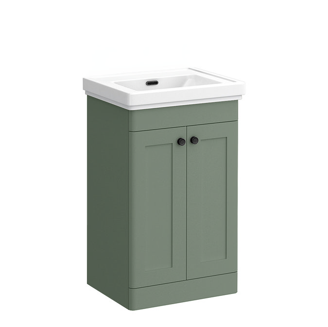 Roxbury Traditional 500mm Satin Green Vanity Unit - Floor Standing 2 Door Unit with Matt Black Handles 0 Tap Hole
