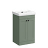 Roxbury Traditional 500mm Satin Green Vanity Unit - Floor Standing 2 Door Unit with Matt Black Handles 0 Tap Hole