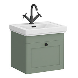 Roxbury Traditional 500mm Satin Green Vanity Unit - Wall Hung Single Drawer Unit with Matt Black Handle