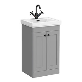 Roxbury Traditional 500mm Satin Grey Vanity Unit - Floor Standing 2 Door Unit with Matt Black Handles