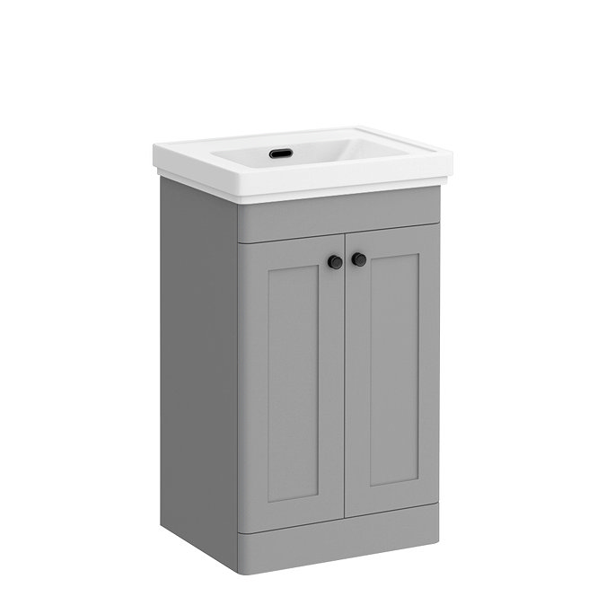 Roxbury Traditional 500mm Satin Grey Vanity Unit - Floor Standing 2 Door Unit with Matt Black Handles