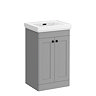 Roxbury Traditional 500mm Satin Grey Vanity Unit - Floor Standing 2 Door Unit with Matt Black Handles