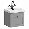 Roxbury Traditional 500mm Satin Grey Vanity Unit - Wall Hung Single Drawer Unit with Matt Black Handle