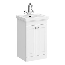 Roxbury Traditional 500mm Satin White Vanity Unit - Floor Standing 2 Door Unit with Chrome Handles