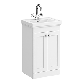 Roxbury Traditional 500mm Satin White Vanity Unit - Floor Standing 2 Door Unit with Chrome Handles