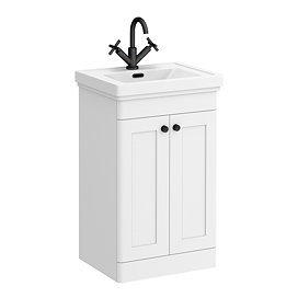 Roxbury Traditional 500mm Satin White Vanity Unit - Floor Standing 2 Door Unit with Matt Black Handles
