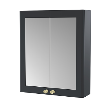 Roxbury Traditional 600mm Satin Anthracite Mirror Cabinet with Brushed Brass Handles