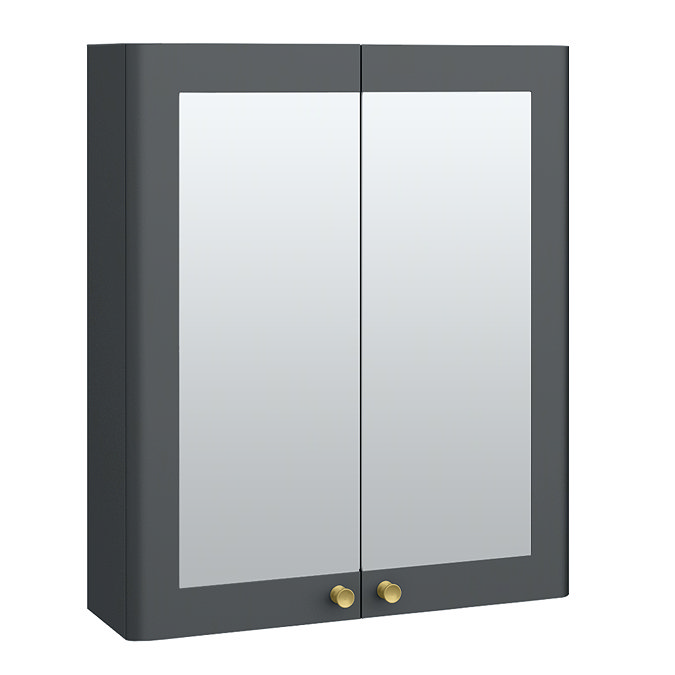 Roxbury Traditional 600mm Satin Anthracite Mirror Cabinet with Brushed Brass Handles