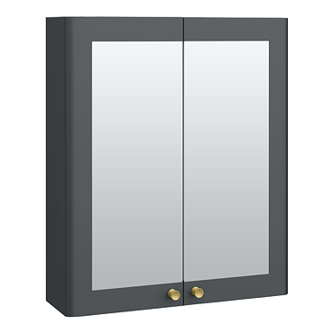 Roxbury Traditional 600mm Satin Anthracite Mirror Cabinet with Brushed Brass Handles