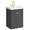 Roxbury Traditional 600mm Satin Anthracite Vanity Unit - Floor Standing 2 Door Unit with Brushed Brass Handles