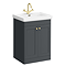 Roxbury Traditional 600mm Satin Anthracite Vanity Unit - Floor Standing 2 Door Unit with Brushed Brass Handles