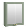 Roxbury Traditional 600mm Satin Green Mirror Cabinet with Brushed Brass Handles