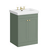 Roxbury Traditional 600mm Satin Green Vanity Unit - Floor Standing 2 Door Unit with Brushed Brass Handles