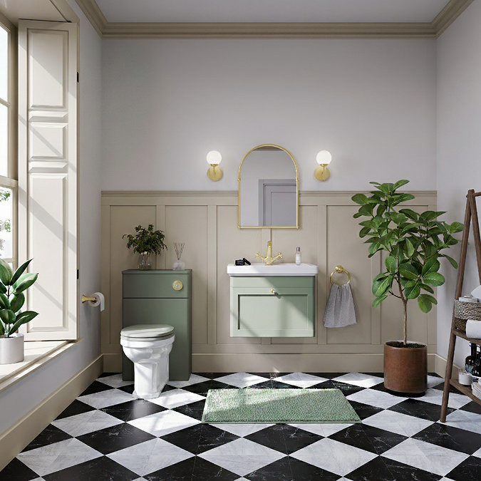 Roxbury Traditional 600mm Satin Green Vanity Unit - Wall Hung Single Drawer Unit with Brushed Brass Handle