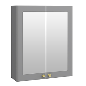 Roxbury Traditional 600mm Satin Grey Mirror Cabinet with Brushed Brass Handles