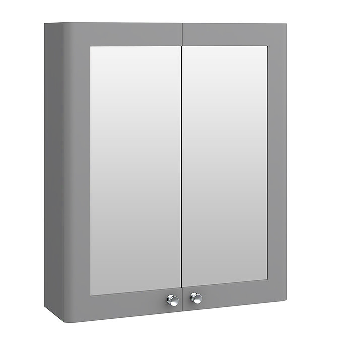 Roxbury Traditional 600mm Satin Grey Mirror Cabinet with Chrome Handles