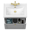 Roxbury Traditional 600mm Satin Grey Vanity Unit - Wall Hung Single Drawer Unit with Brushed Brass Handle