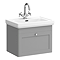 Roxbury Traditional 600mm Satin Grey Vanity Unit - Wall Hung Single Drawer Unit with Chrome Handle