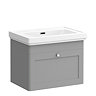 Roxbury Traditional 600mm Satin Grey Vanity Unit - Wall Hung Single Drawer Unit with Chrome Handle