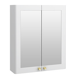 Roxbury Traditional 600mm Satin White Mirror Cabinet with Brushed Brass Handles