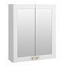 Roxbury Traditional 600mm Satin White Mirror Cabinet with Brushed Brass Handles