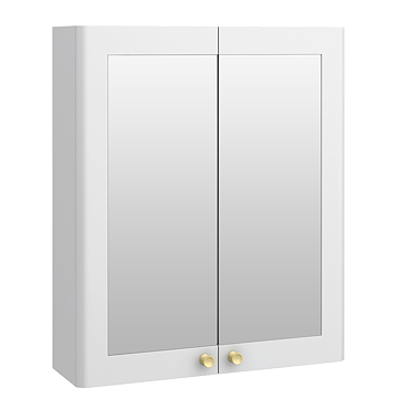 Roxbury Traditional 600mm Satin White Mirror Cabinet with Brushed Brass Handles