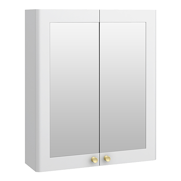 Roxbury Traditional 600mm Satin White Mirror Cabinet with Brushed Brass Handles