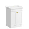 Roxbury Traditional 600mm Satin White Vanity Unit - Floor Standing 2 Door Unit with Brushed Brass Handles 0 Tap Hole