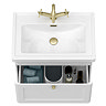 Roxbury Traditional 600mm Satin White Vanity Unit - Wall Hung Single Drawer Unit with Brushed Brass Handle