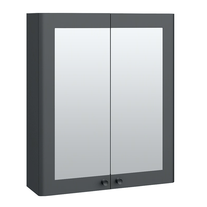 Roxbury Traditional 600mm Satin Anthracite Mirror Cabinet with Matt Black Handles
