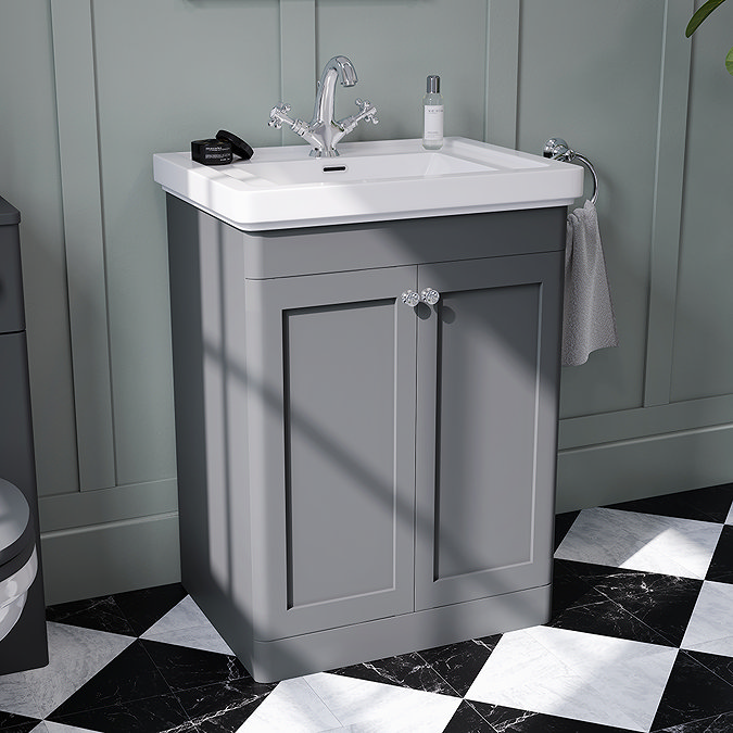 Roxbury Traditional 600mm Satin Anthracite Vanity Unit - Floor Standing 2 Door Unit with Chrome Handles