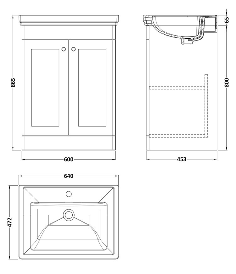 Roxbury Traditional 600mm Satin Anthracite Vanity Unit - Floor Standing 2 Door Unit with Chrome Handles