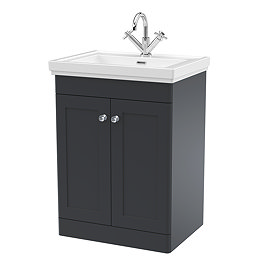 Roxbury Traditional 600mm Satin Anthracite Vanity Unit - Floor Standing 2 Door Unit with Chrome Handles