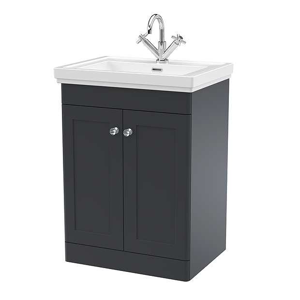 Roxbury Traditional 600mm Satin Anthracite Vanity Unit Floor Standing